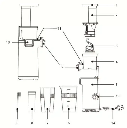 Heroshi Saisho Juicer parts diagram